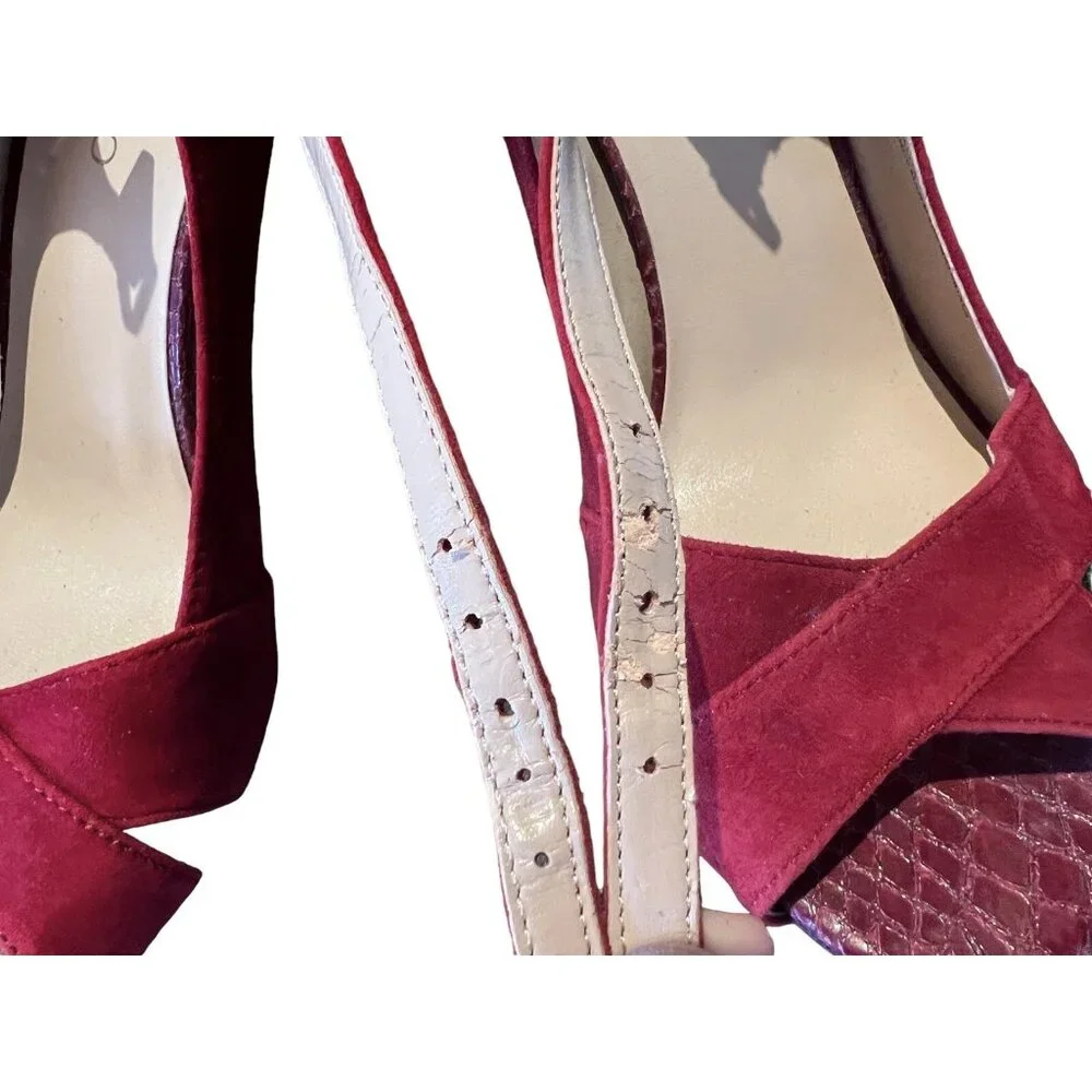 Franco Sarto Women’s Size 9.5 M Heels Maroon & Red Suede Snake Skin Peep  Toe